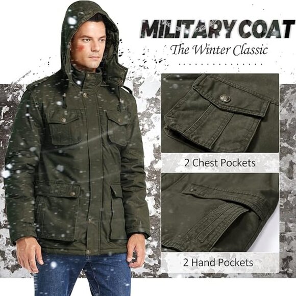 NWT Men's Winter Sherpa Coat Casual Military Parka with Removable Hood Sz L - Picture 5 of 6